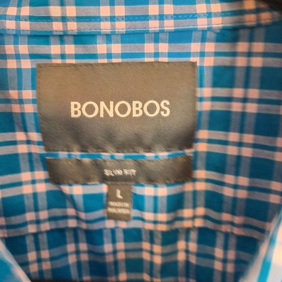 Bonobos Mens L Blue Plaid Long Sleeves Slim Fit Button Down Shirt Pocket - Picture 6 of 8
